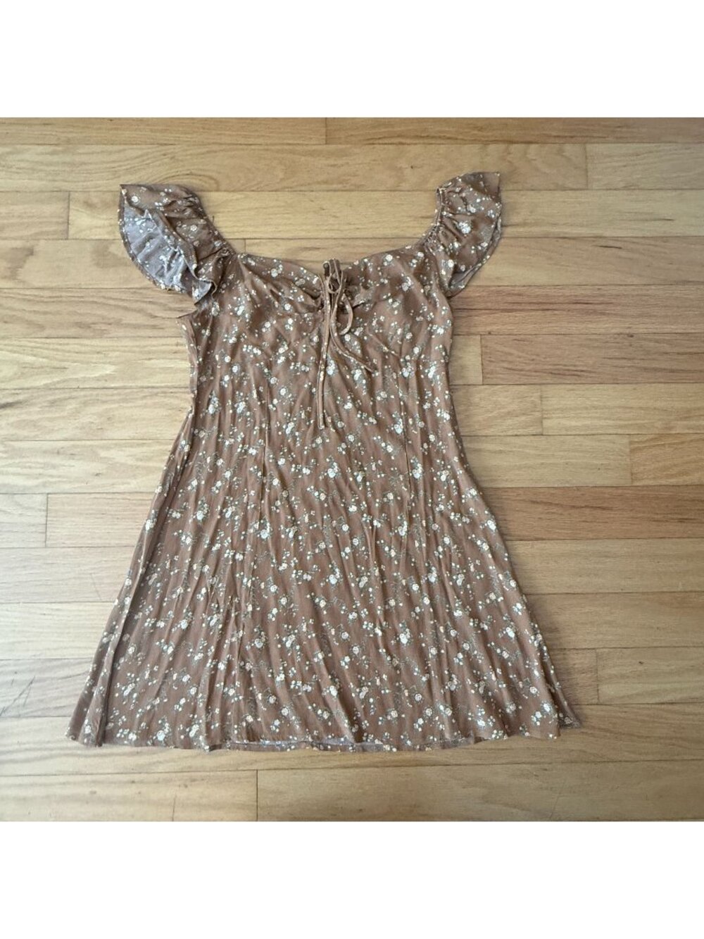 The Workshop Large Mini Brown/Yellow Flutter Sleeve Sundress